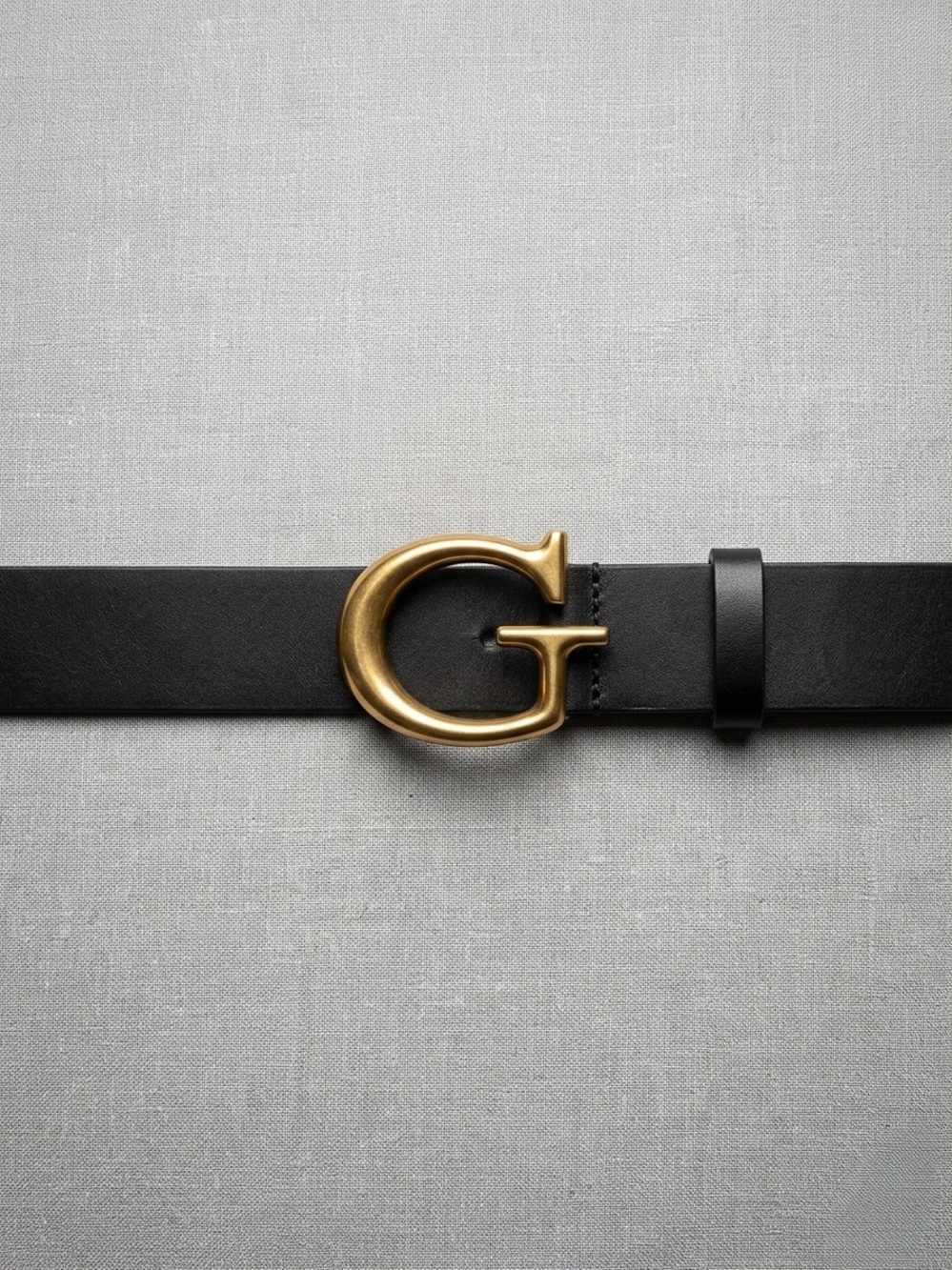 GUESS Genuine Leather Thin Black Belt with Gold G